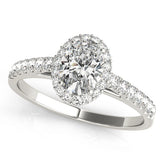 2 1/3 Ctw Oval Lab Grown Diamond Halo Pave Engagement Ring With Side Stones in White Gold
